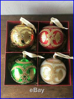 Set of 4 WATERFORD Holiday Heirlooms Collection Glass Ball Christmas Ornaments