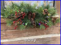 Set of 5 Holiday Window Swags Artificial Evergreens Dual-Function Battery Lights