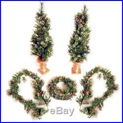 Set of 5 Pre-Lit Gold Hardneedle Plug-In Lighted Decorative Holiday Greens