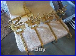 Set of 5 reindeer sleigh gold brass stocking hanger holder Christmas holiday lot