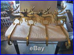Set of 5 reindeer sleigh gold brass stocking hanger holder Christmas holiday lot