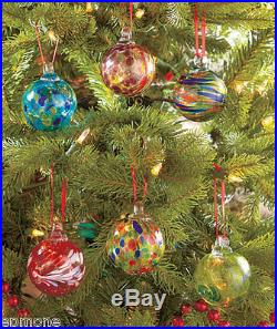 Set of 6 Blown Glass Multi Color Ornaments Christmas Tree