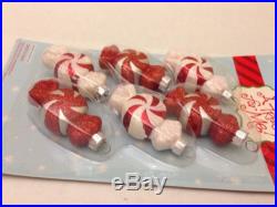 Set of 6 Christmas Holiday Mini Peppermint Round Candy Ornaments Red & White