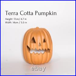 Set of 6 Terra Cotta Jack-o'-Lantern Pumpkin Halloween Decoration Pottery Clay
