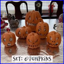 Set of 6 Terra Cotta Jack-o'-Lantern Pumpkin Halloween Decoration Pottery Clay