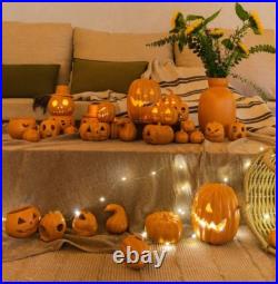 Set of 6 Terra Cotta Jack-o'-Lantern Pumpkin Halloween Decoration Pottery Clay