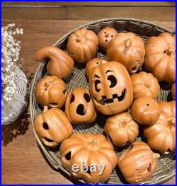 Set of 6 Terra Cotta Jack-o'-Lantern Pumpkin Halloween Decoration Pottery Clay