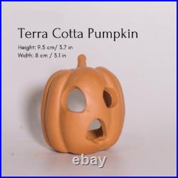 Set of 6 Terra Cotta Jack-o'-Lantern Pumpkin Halloween Decoration Pottery Clay