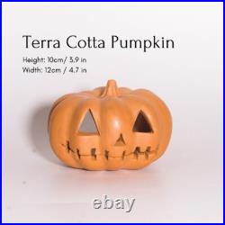 Set of 6 Terra Cotta Jack-o'-Lantern Pumpkin Halloween Decoration Pottery Clay