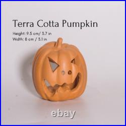 Set of 6 Terra Cotta Jack-o'-Lantern Pumpkin Halloween Decoration Pottery Clay