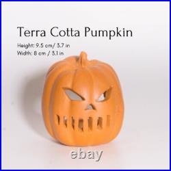 Set of 6 Terra Cotta Jack-o'-Lantern Pumpkin Halloween Decoration Pottery Clay