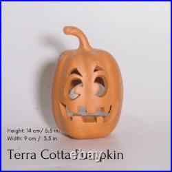 Set of 6 Terra Cotta Jack-o'-Lantern Pumpkin Halloween Decoration Pottery Clay