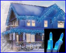 Set of 70 Blue LED M5 Icicle Christmas Lights White Wire
