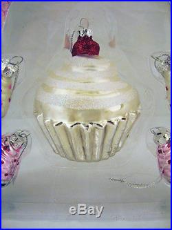 Set of 7 Icing Frosted Cupcakes Glass Christmas Ornaments NEW FREE SHIPPING