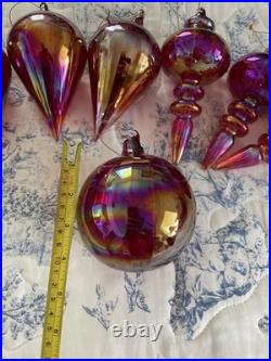 Set of 7 Iridescent Ruby Red Blown Glass Christmas Ornaments LOT