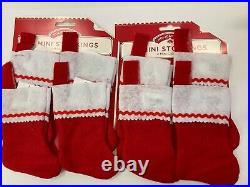 Set of 8 (2 packs/4) Mini Xmas felt stockings 5 white and red