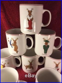Set of 8 LTD Commodities Santa Reindeer Christmas Mugs 4 Tall