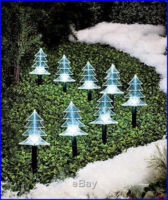 Set of 8 Solar Lighted Trees Outdoor Christmas Decor Pathway Garden Yard Lawn