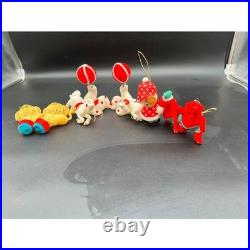 Set of 9 Vintage Flocked Christmas Ornaments Circus Animals Rare Ringmaster MCM