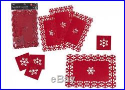 Set of Christmas Red Snowflake 4 Dinner Table Placemats & 4 Coasters Set