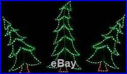 Set of Three Tilted Xmas Trees Outdoor LED Lighted Decoration Steel Wireframe