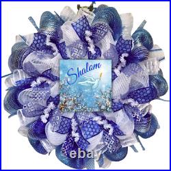 Shalom Wreath With Star Of David Ribbons Handmade Deco Mesh