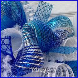 Shalom Wreath With Star Of David Ribbons Handmade Deco Mesh