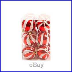 Shatterproof Christmas Tree Baubles Decorations 12 x Glitter Swirl Red (60mm)