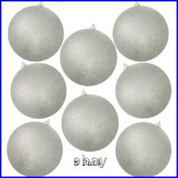 Shiny Silver Glittered Christmas Ball Ornaments, Extra Large 8in Diameter, 8 Set Shiny Silver Glittered Christmas Ball Ornaments, Extra Large 8in Diameter, 8 Set