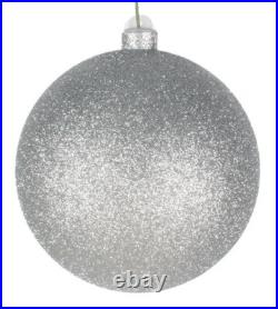 Shiny Silver Glittered Christmas Ball Ornaments, Extra Large 8in Diameter, 8 Set Shiny Silver Glittered Christmas Ball Ornaments, Extra Large 8in Diameter, 8 Set
