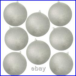 Shiny Silver Glittered Christmas Ball Ornaments, Extra Large 8in Diameter, 8 Set Shiny Silver Glittered Christmas Ball Ornaments, Extra Large 8in Diameter, 8 Set