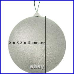 Shiny Silver Glittered Christmas Ball Ornaments, Extra Large 8in Diameter, 8 Set