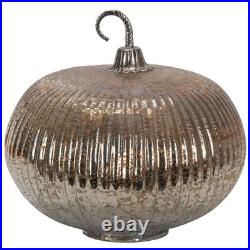 Silver Mercury Glass Pumpkin Ornament, 8x8x7.5 Lustrous Fall Decor for