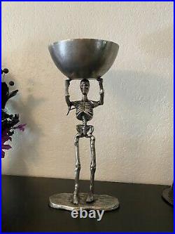 Silver Metal 19 Skeleton Holding Bowl Serving Figure Halloween Haunted House