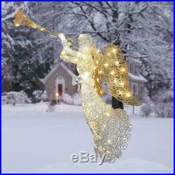 Silver Sisal Trumpeting Angel LED Lighted Sculpture Outdoor Christmas Decoration