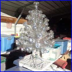 Silver Tinsel Tree OOAK 4 Foot 53 Pom Pom Branches Custom Stand