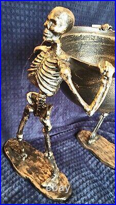 Skeletons Holding Bowl Cauldron Metal Serving Halloween 16x9