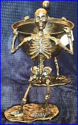 Skeletons Holding Bowl Cauldron Metal Serving Halloween 16x9