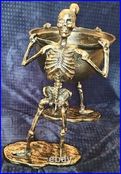 Skeletons Holding Bowl Cauldron Metal Serving Halloween 16x9