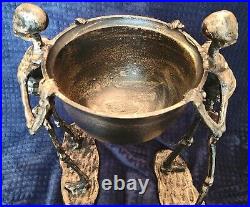 Skeletons Holding Bowl Cauldron Metal Serving Halloween 16x9