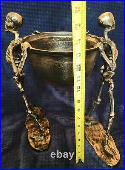 Skeletons Holding Bowl Cauldron Metal Serving Halloween 16x9