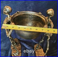 Skeletons Holding Bowl Cauldron Metal Serving Halloween 16x9