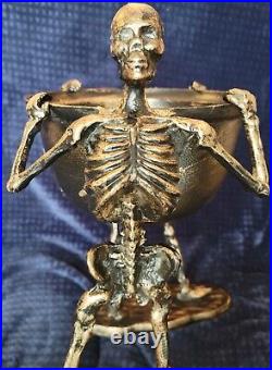 Skeletons Holding Bowl Cauldron Metal Serving Halloween 16x9