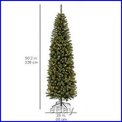 Slim Christmas Tree 7Ft Pre-Lit Hinged Pencil Green Artificial Xmas Tree Stand