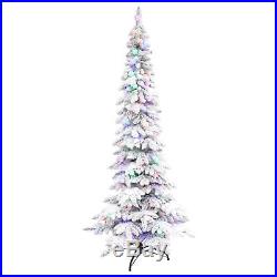 Slim Prelit Christmas Tree White Tall Slender Pencil Holiday 7.5 Ft Flocked LED