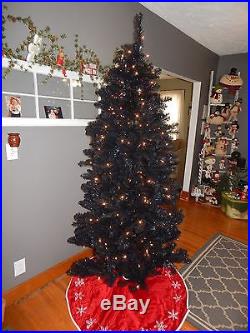 Slim black pine tree 7.5' pre-lit white light halloween or christmas tree