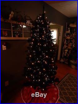 Slim black pine tree 7.5' pre-lit white light halloween or christmas tree