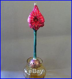 Smith and Hawken Red Amaryllis Glass Flower Ornament. 11 tall, original box