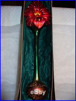 Smith and Hawken Red Amaryllis Glass Ornament. 11 tall, original box