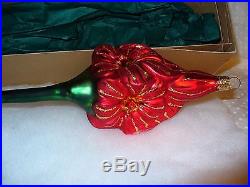 Smith and Hawken Red Amaryllis Glass Ornament. 11 tall, original box